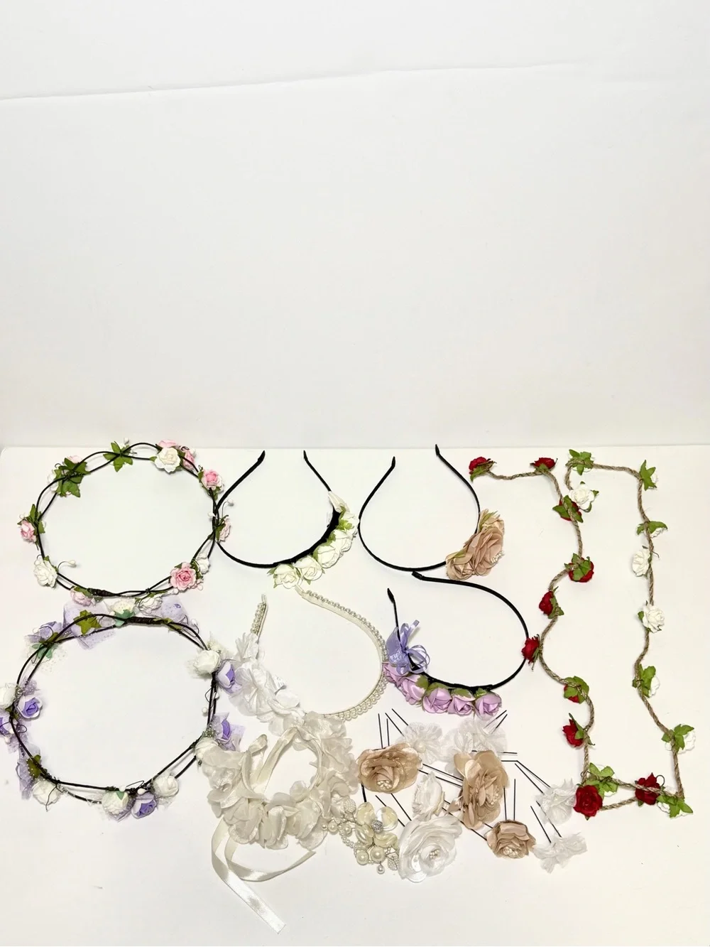 Kids Floral Hair Accessory Bundle - Flower Crowns, Headbands & Hair Pins